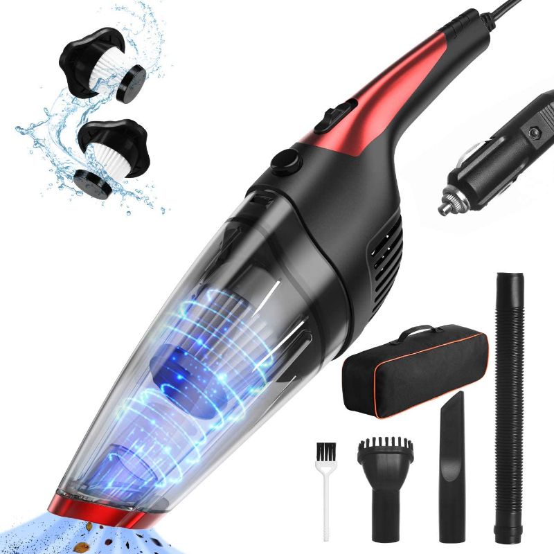 Photo 1 of Car Vacuum, Solpuo Mini Car Vacuum Cleaner High Power, Portable Vacuum Cleaner for Car Detailing, Small Car Vacuum for Cleaning Car Interior, 16.4-Foot Cable, Red

