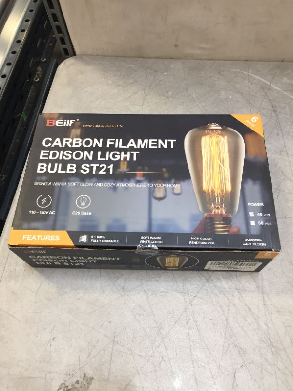 Photo 1 of Beilf Incandescent Vintage Edison Light Bulbs 40 Watt ST21(ST64), Warm White 2000K, E26 Edison Bulbs, Carbon Filament Squirrel Cage, 160 Lumens, Amber Glass, Dimmable Vintage Light Bulbs, 6 Pack
