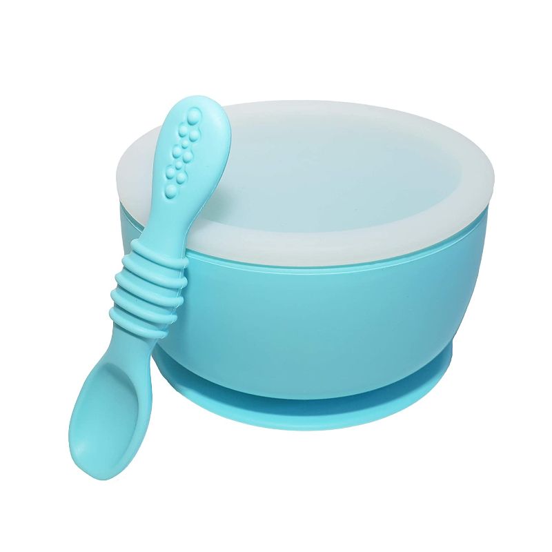 Photo 1 of AVYV Baby Suction Bowl Set - Silicone Feeding Plate with Non-Slip Grip Base and Round Edge - First-Stage Eating Dinnerware Utensils for Infants and Toddlers - Non-BPA (Sky Blue)