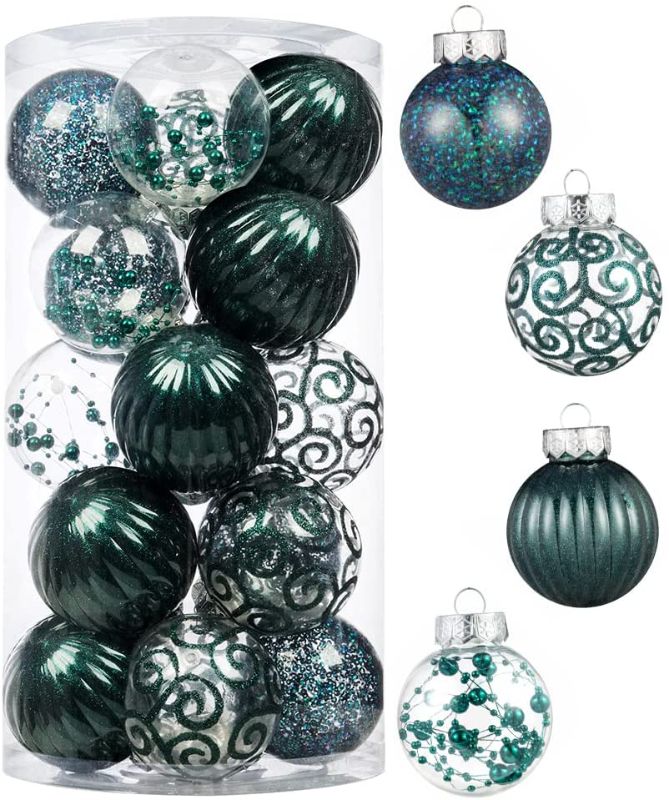 Photo 1 of XmasExp 20ct Christmas Ball Ornaments Set -Clear Plastic Shatterproof Xmas Tree Ball Hanging Baubles Stuffed Delicate Glittering for Holiday Wedding Xmas Party Decoration (80mm/3.15",Dark Green)
