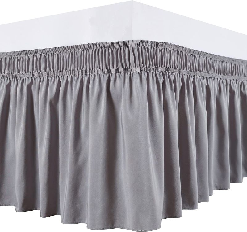 Photo 1 of Biscaynebay Wrap Around Bed Skirts for Queen Size Beds Extra Short Drop of 9", Silver Grey Elastic Dust Ruffles Easy Fit Wrinkle & Fade Resistant Silky Luxurious Fabric Solid Machine Washable
