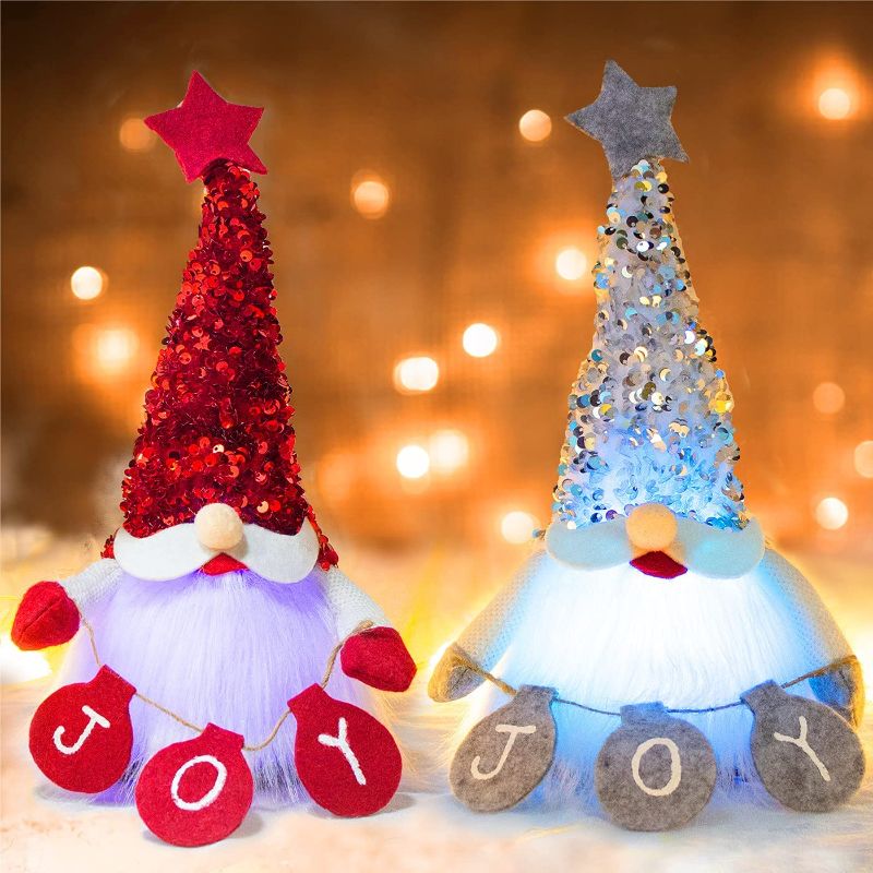 Photo 1 of 2PC Lighted Christmas Gnomes Decorations with Shining Hat Handmade Light Up Joy Tomte Swedish Plush Gnome for Holiday Home Party Decora(12.6 inch)
