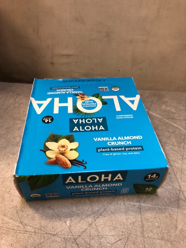 Photo 2 of ALOHA Organic Plant Based Protein Bars - Vanilla Almond Crunch - 12 Count, 1.9oz Bars - Vegan, Low Sugar, Gluten-Free, Paleo, Low Carb, Non-GMO, Stevia-Free, Soy-Free, Sugar Alcohol Free
bb dec - 7 - 22 