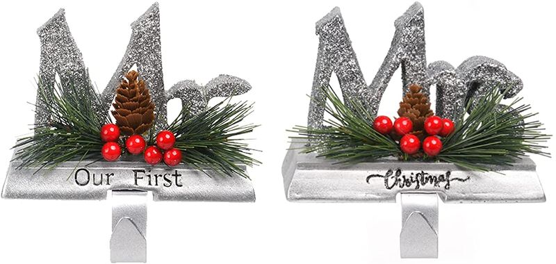 Photo 1 of Couple Mr-Mrs Stocking Holders - Our 1st Christmas Stocking Holders Wedding Anniversary Decor 2Pcs Newman House Studio

