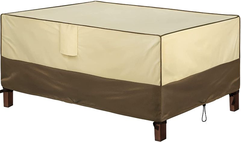 Photo 1 of Asinking Rectangular/Oval Patio Table Cover, Heavy Duty Waterproof Outdoor Furniture Covers 84" Wx 44" Dx 23" H, 600D UV-Coated Tough Canvas Outdoor Table Cover with Air Vents, Khaki & Brown
