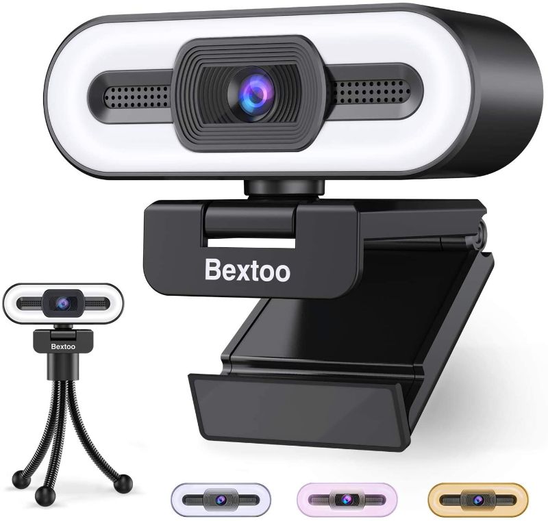 Photo 1 of 1080P Webcam with Microphone, Streaming Web Camera with 3 Colors Ring Light & Tripod, Auto-Focus HD Streaming Camera, Plug and Play, for Zoom/Skype/Facetime/Teams/YouTube, PC Mac Laptop Desktop
