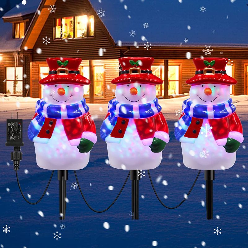 Photo 1 of Christmas Snowman Decorations Pathway Lights, 3 Packs Multi-Color Flickering Snowman Pathway Lights Decor, 3 in 1 Watertight Snowman Landscape Path Lights for Christmas Outdoor Garden Lawn Decorations
