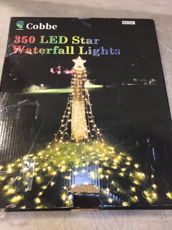 Photo 2 of 350 LED Outdoor Christmas Decorations Star Light with 8 Modes, Waterfall Tree String Lights with Topper Star String Lights, Christmas Star Lights for Party Home Holiday Decor
