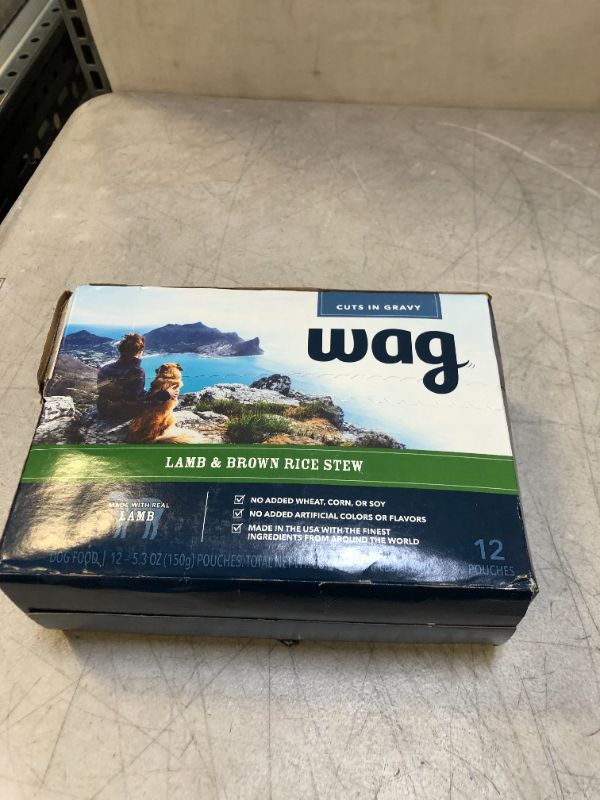 Photo 2 of Amazon Brand - Wag Wet Dog Food Topper, Lamb Brown Rice Stew in Gravy, 5.3 oz Pouches (Pack of 24) exp- June 20/23