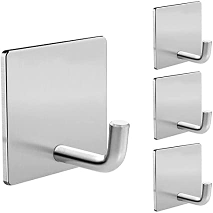 Photo 1 of Adhesive Hooks Heavy Duty Stick on Wall Towel Hooks , Stainless Steel Wall Hook Door Hooks and Coat Hooks Self Adhesive Holders for Hanging Kitchen Bathroom Home Adhesive Hooks -3 only