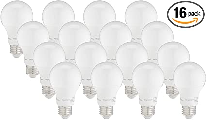 Photo 1 of Amazon Basics 60W Equivalent, Daylight, Dimmable, 10,000 Hour Lifetime, A19 LED Light Bulb | 16-Pack  --- DAMAGE TO PACKAGING, NO DAMAGE TO PRODUCT ) 