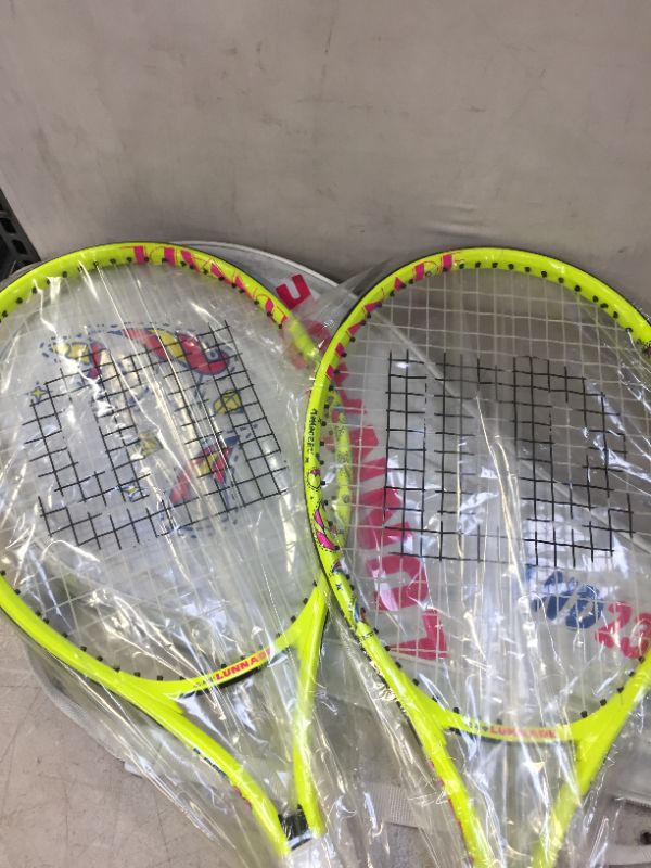 Photo 2 of LUNNADE Unicorn 2 PACK Tennis Racket for Kids Junior, 19/21/23/25 Inch Youth Tennis Racquet with Cover, Suitable for Beginner Boys and Girls Age 3-12  ( 23 INCHES)  -- CASE IS DIRTY PRODUCT IS NEW 