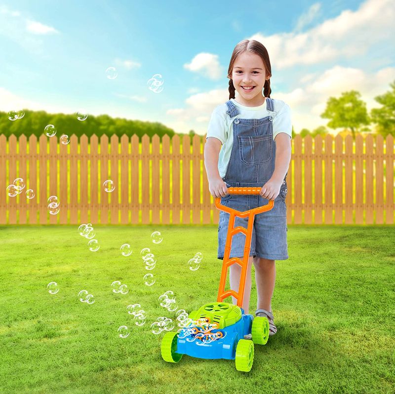 Photo 1 of ArtCreativity Bubble Lawn Mower - Electronic Bubble Blower Machine - Learn to Walk Toys - Fun Bubbles Blowing Push Toys for Kids - Bubble Solution Included - Birthday Gift for Boys, Girls, Toddlers
