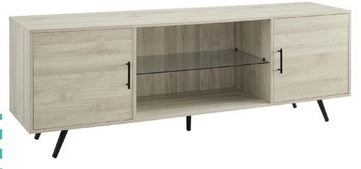 Photo 1 of 70" Glass Shelf 2 Door TV Stand Console in Birch Finish by Walker Edison
