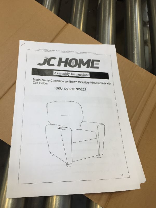 Photo 6 of JC Home Microfiber Kids Recliner with Cup Holder, Brown fabric
