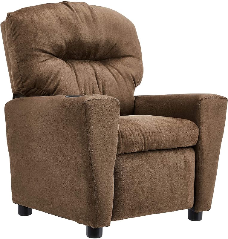 Photo 1 of JC Home Microfiber Kids Recliner with Cup Holder, Brown fabric
