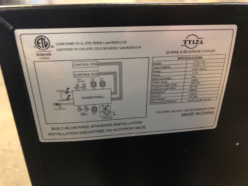 Photo 3 of TYLZA 24 inch Built-in Beverage and Wine Cooler, Hold 18 Bottles and 57 Cans
