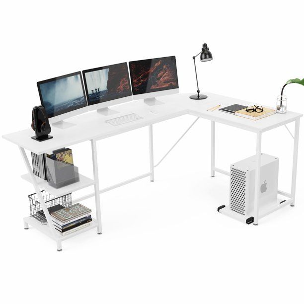 Photo 1 of NOXU L Shaped Desk with Shelves - Reversible L Shaped Gaming Desk for Home or Office - Large 66.1''x47.2''x29.5'' (LxWxH) - Safe and Sturdy Computer Desk - Easy to Assemble - White Corner Desk
