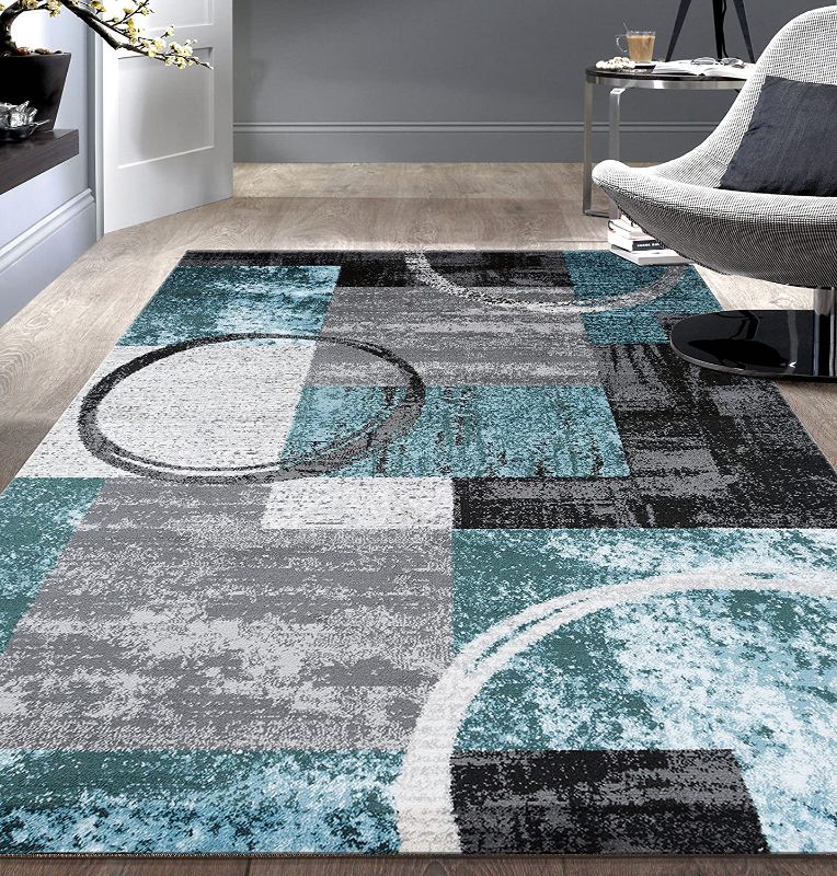 Photo 1 of Contemporary Abstract Circle Design Gray Soft 5'3" x 7'3" Indoor Area Rug -- FACTORY SEALED 
