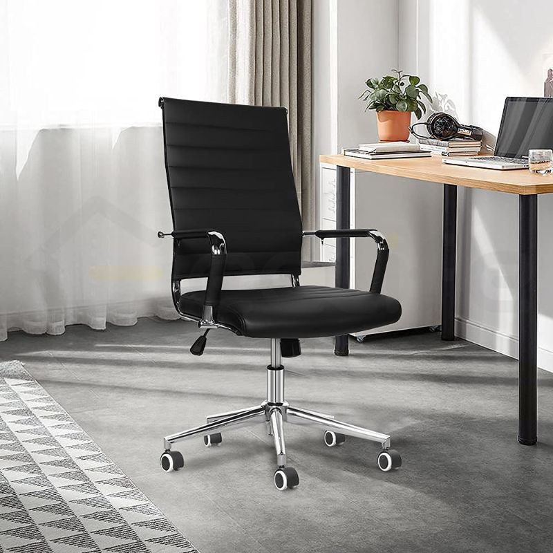 Photo 1 of eclife Ergonomic Ribbed Leather office chair with Tiltable back support, Height adjustment Seat and Comfortable Armrest?360°rotation Chrome Caster wheel with Rubber coating computer chair
