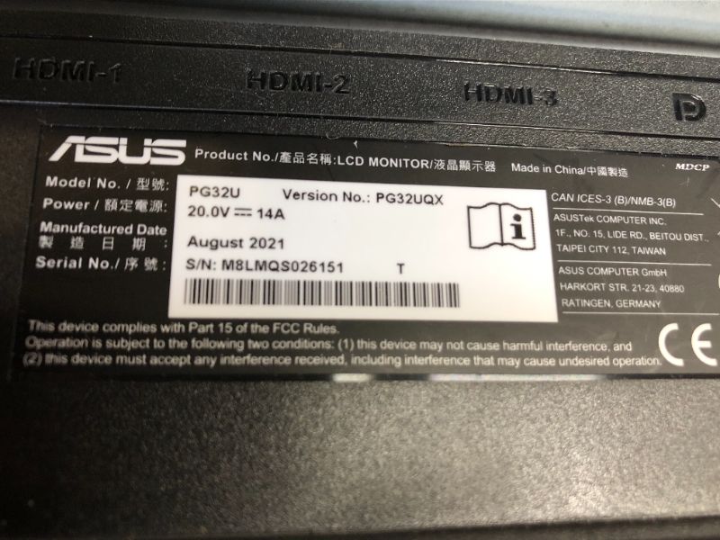 Photo 1 of ASUS ROG Swift 32” 4K HDR 144Hz DSC Gaming Monitor (PG32UQX) - UHD (3840 x 2160), Mini-LED IPS, G-SYNC Ultimate, Local dimming, Quantum Dot technology, DisplayHDR 1400, Eye Care, DisplayPort, HDMI

