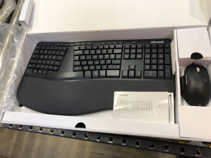 Photo 3 of Microsoft Ergonomic Desktop - Black - Wired, Comfortable, Ergonomic Keyboard and Mouse Combo, with Cushioned Wrist and Palm Support. Split Keyboard. Dedicated Office Key.
