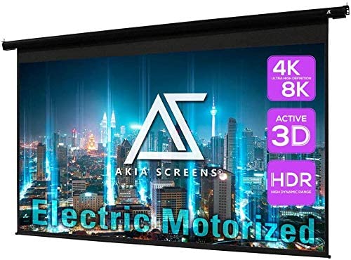 Photo 1 of Akia Screens 125 inch Motorized Electric Remote Controlled Drop Down Projector Screen 16:9 8K 4K HD 3D Retractable Ceiling Wall Mount Black Projection Screen Office Home Theater Movie AK-MOTORIZE125H-Size: 125-inch / 16:9


