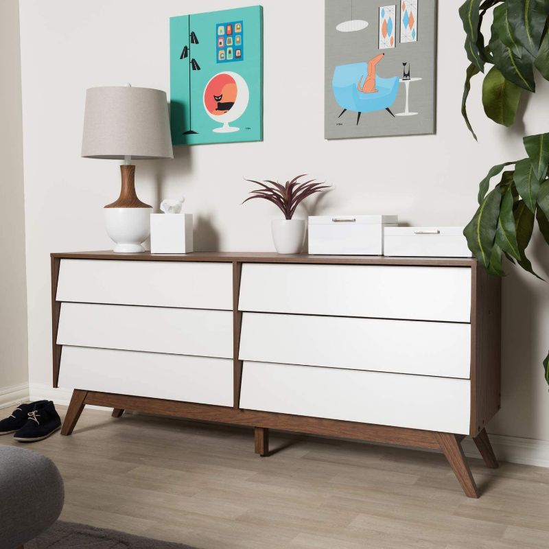 Photo 2 of Baxton Studio Hildon Modern 6-Drawer Storage Dresser Mid-Century/White/Walnut Brown/Particle Board/MDF with PU Paper
has 2 boxes both boxes included 