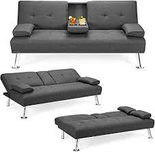 Photo 1 of AWQM Futon Sofa Bed Upholstered Modern Convertible Folding Sofa Couch Sleeper for Compact Living Space, Apartment, Dorm, Removable Soft Armrest, 2 Cup Holders, 67" L x 18.9" W x 32.36" H, Dark Gray