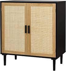 Photo 1 of Finnhomy Sideboard Buffet Cabinet, Kitchen Storage Cabinet with Rattan Decorated Doors, Liquor Cabinet for Bar, Dining Room, Hallway, Cupboard Console Table, Accent Cabinet, 31.5X 15.8X 34.6 Inches
