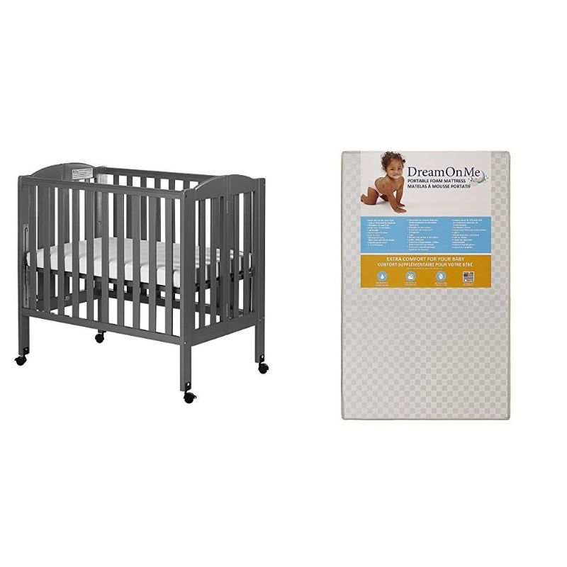 Photo 1 of Dream On Me 3 in 1 Portable Folding Stationary Side Crib with Dream On Me 3 Portable Crib Mattress, White

