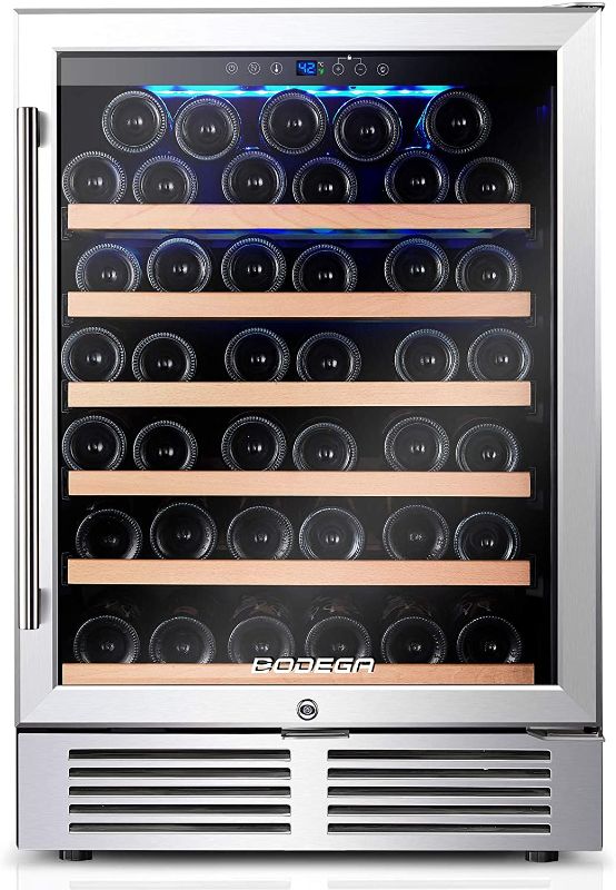 Photo 1 of BODEGA 24 Inch Wine Cooler,52 Bottle Wine Refrigerator with Upgrade Compressor Fits Champagne Bottles Keep Consistent Temperature Low noise Built in or Freestanding Wine Fridge for Home Office Bar
