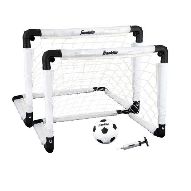 Photo 1 of Franklin Sports Indoor Soccer Goal Set - Includes Two 22 x 17 Inch Goals, Soccer Ball, and Pump
