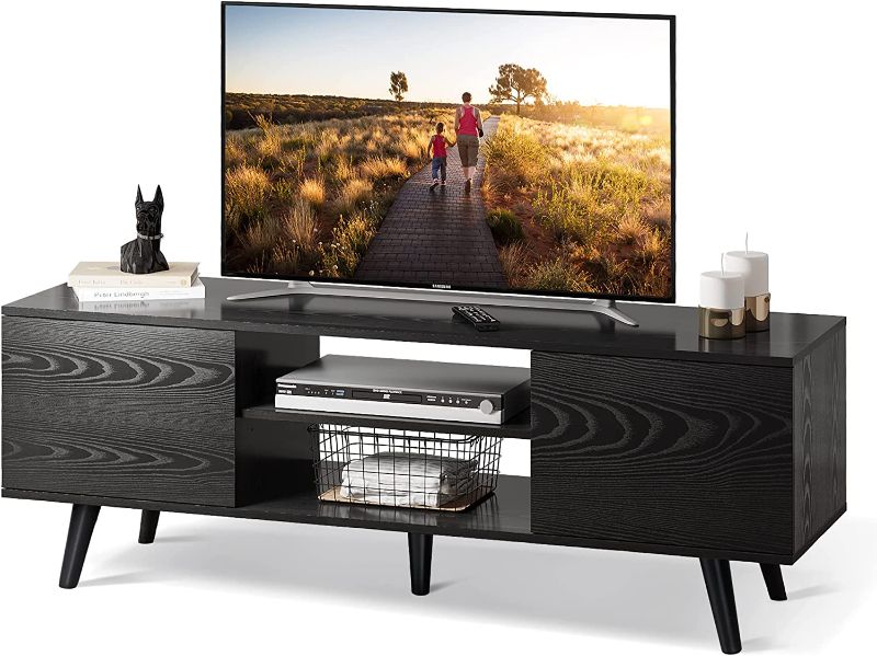 Photo 1 of WLIVE TV Stand for 55/60 inch TV, Entertainment Center with Storage Cabinet and Open Shelves, Media Console for Living Room, Black
