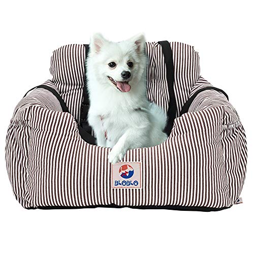 Photo 1 of BLOBLO Dog Car Seat Pet Booster Seat Pet Travel Safety Car Seat Dog Bed for Car with Storage Pocket (Coffee Stripe)
