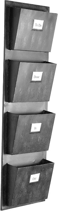 Photo 1 of Linon Black Rub Thru 4 Slot Hanging Wall Mailbox, 14.5" W x 4" D x 46" H, Metal 4slot
