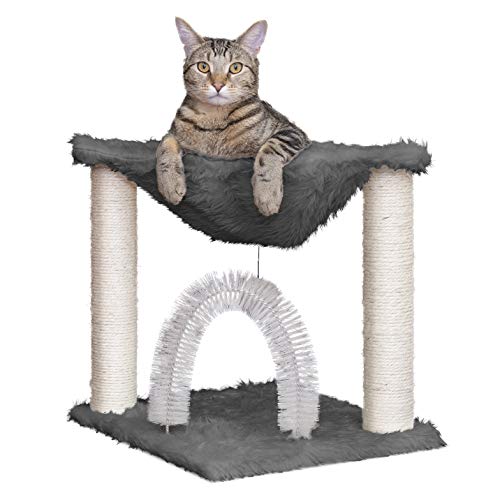 Photo 1 of Furhaven Pet Cat Furniture - Tiger Tough Plush Cat Tree Hammock Self-Grooming Entertainment Playground, Silver, One Size