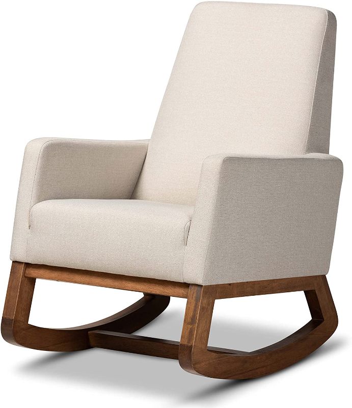 Photo 1 of Baxton Studio Yashiya Mid Century Retro Modern Fabric Upholstered Rocking Chair, Light Beige
