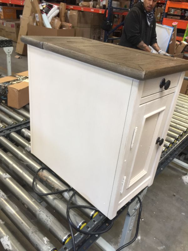 Photo 4 of Signature Design by Ashley Bolanburg Farmhouse Chair Side End Table with Outlets and USB Ports, Antique White & Brown
