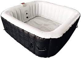 Photo 1 of 160 Gallon Water Capacity 4 Person Square Inflatable High Powered Bubble Jetted Hot Tub Spa with Fitted Cover and 3 Filter Cartridges, Black and White