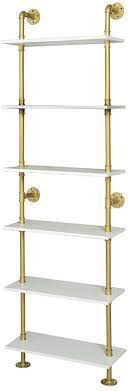 Photo 1 of 6 Tier Gold Bookshelf, White and Gold Shelves, Modern Shelves Shelf Bookcase Metal Mid Century Open Industrial Wall Mount Accents Decor Retail Shelving Vertical for Living Room