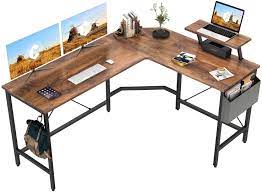 Photo 1 of Cubiker Modern L-Shaped Computer Office Desk, Corner Gaming Desk with Monitor Stand, Home Office Study Writing Table Workstation for Small Spaces