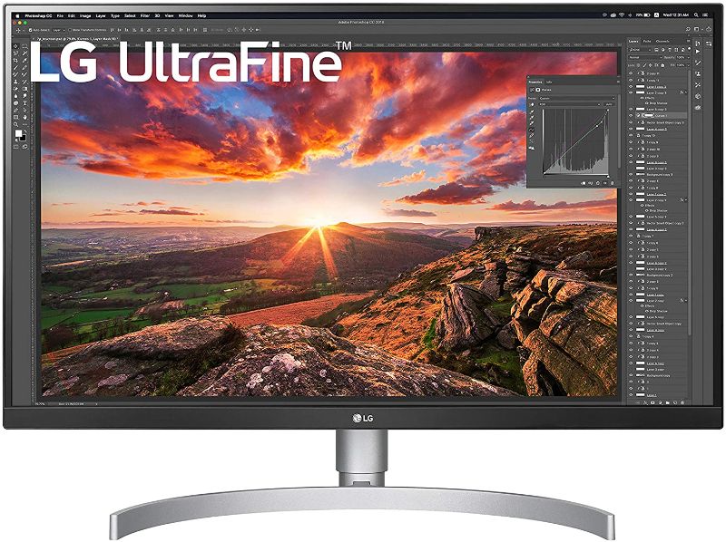 Photo 1 of DAMAGED. LG 27UN850-W Ultrafine UHD (3840 x 2160) IPS Display, VESA DisplayHDR 400, sRGB 99% Color, USB-C with 60W Power Delivery, 3-Side Virtually Borderless Design, Height/Pivot/Tilt Adjustable Stand

