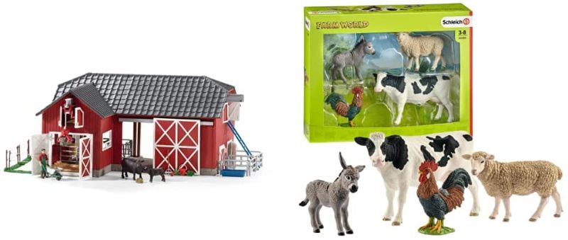 Photo 1 of Schleich Farm World, Farm Toys for Boys and Girls Ages 3-8, 27-Piece Playset, Large Toy Barn with Farm Accessories & Farm World 4-Piece Farm Animals Set for Toddlers and Kids Ages 3-8
