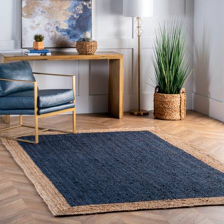 Photo 1 of Blue Jute Simple Border Area Rug
4'X6'