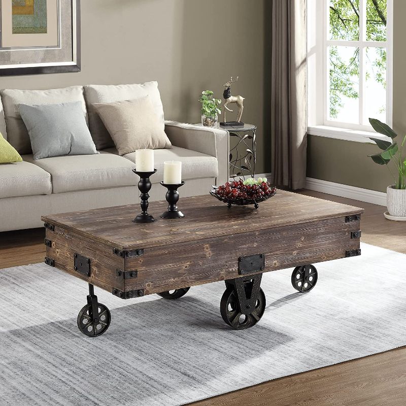 Photo 1 of FirsTime & Co. Factory Cart Coffee Accent Table, 45" x 17" x 29.5", Rustic Espresso/Antique Black,70084
