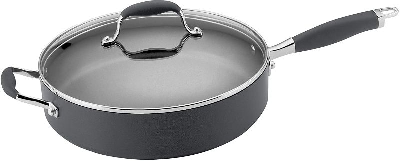 Photo 1 of Anolon Advanced Hard Anodized Nonstick Saute Fry Pan with Helper Handle, 5 Quart, Gray
