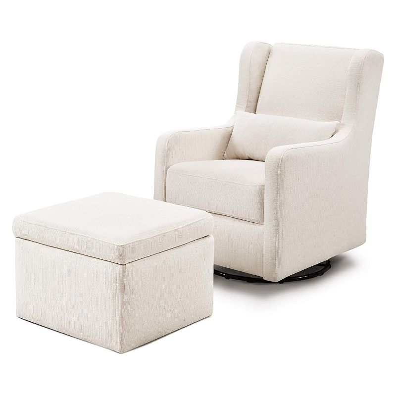 Photo 2 of Carter's by DaVinci Adrian Swivel Glider with Storage Ottoman in Performance Cream Linen, Water Repellent and Stain Resistant, Greenguard Gold & CertiPUR-US Certified
