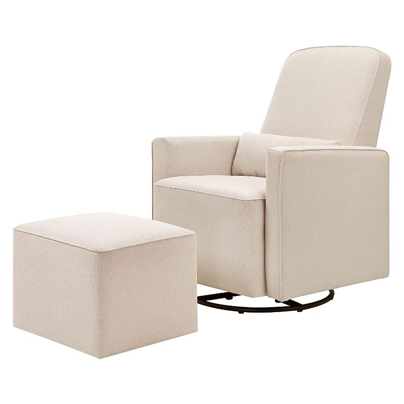 Photo 2 of DaVinci Olive Upholstered Swivel Glider with Bonus Ottoman in Cream, Greenguard Gold & CertiPUR-US Certified
