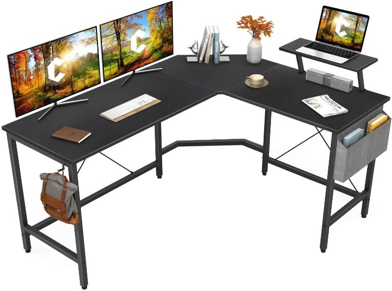 Photo 1 of Cubiker Modern L-Shaped Computer Office Desk, Corner Gaming Desk with Monitor Stand, Home Office Study Writing Table Workstation for Small Spaces
